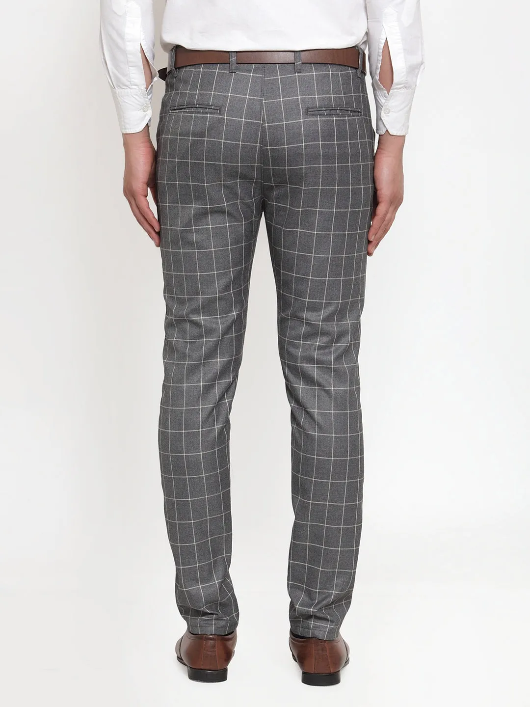 Men's Grey Checked Formal Trousers ( GP 254Grey ) - Jainish