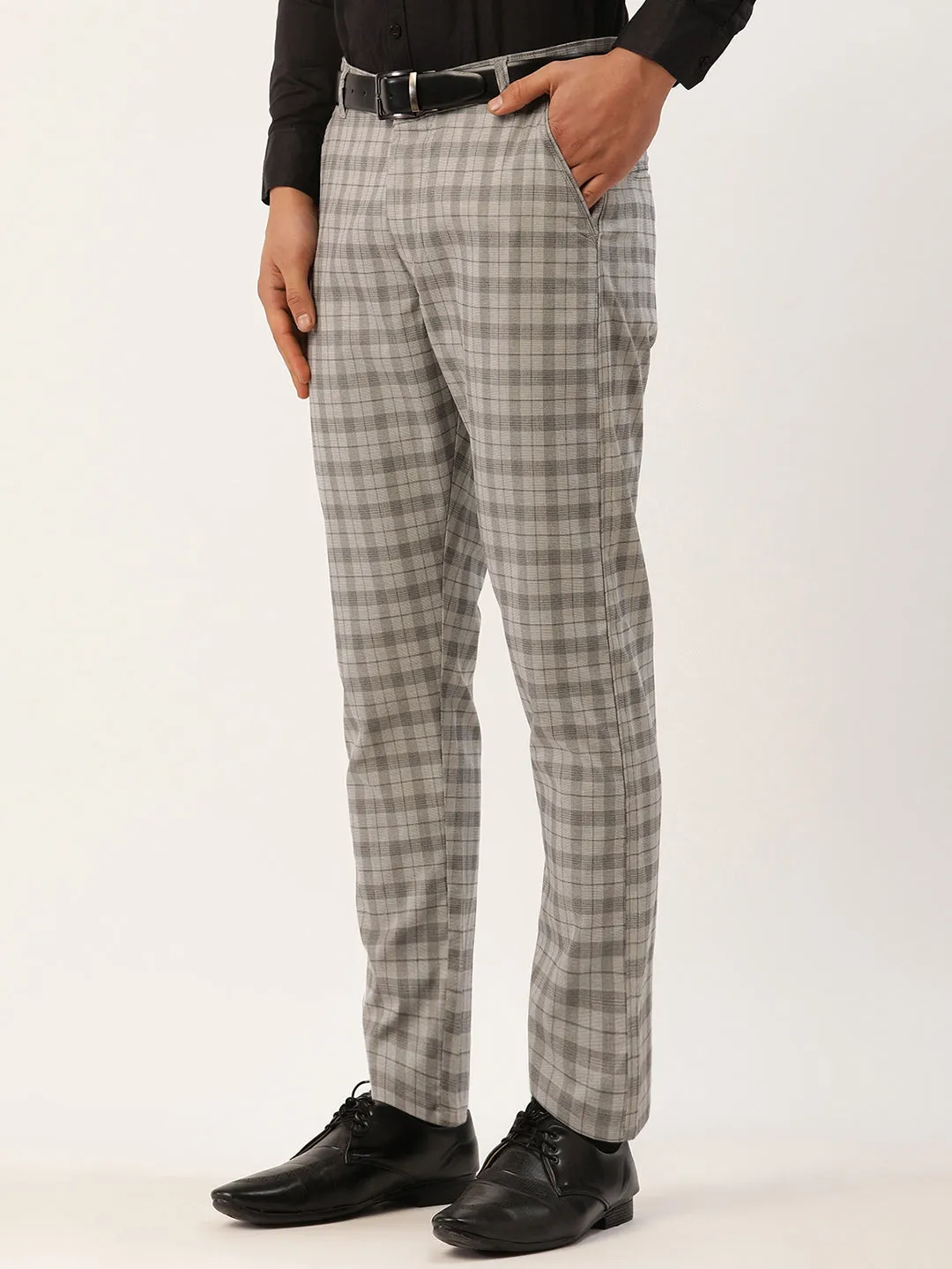 Men's Grey Tartan Checked Formal Trousers ( FGP 271 Grey ) - Jainish