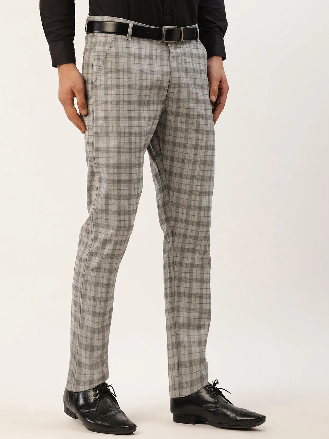 Men's Grey Tartan Checked Formal Trousers ( FGP 271 Grey ) - Jainish