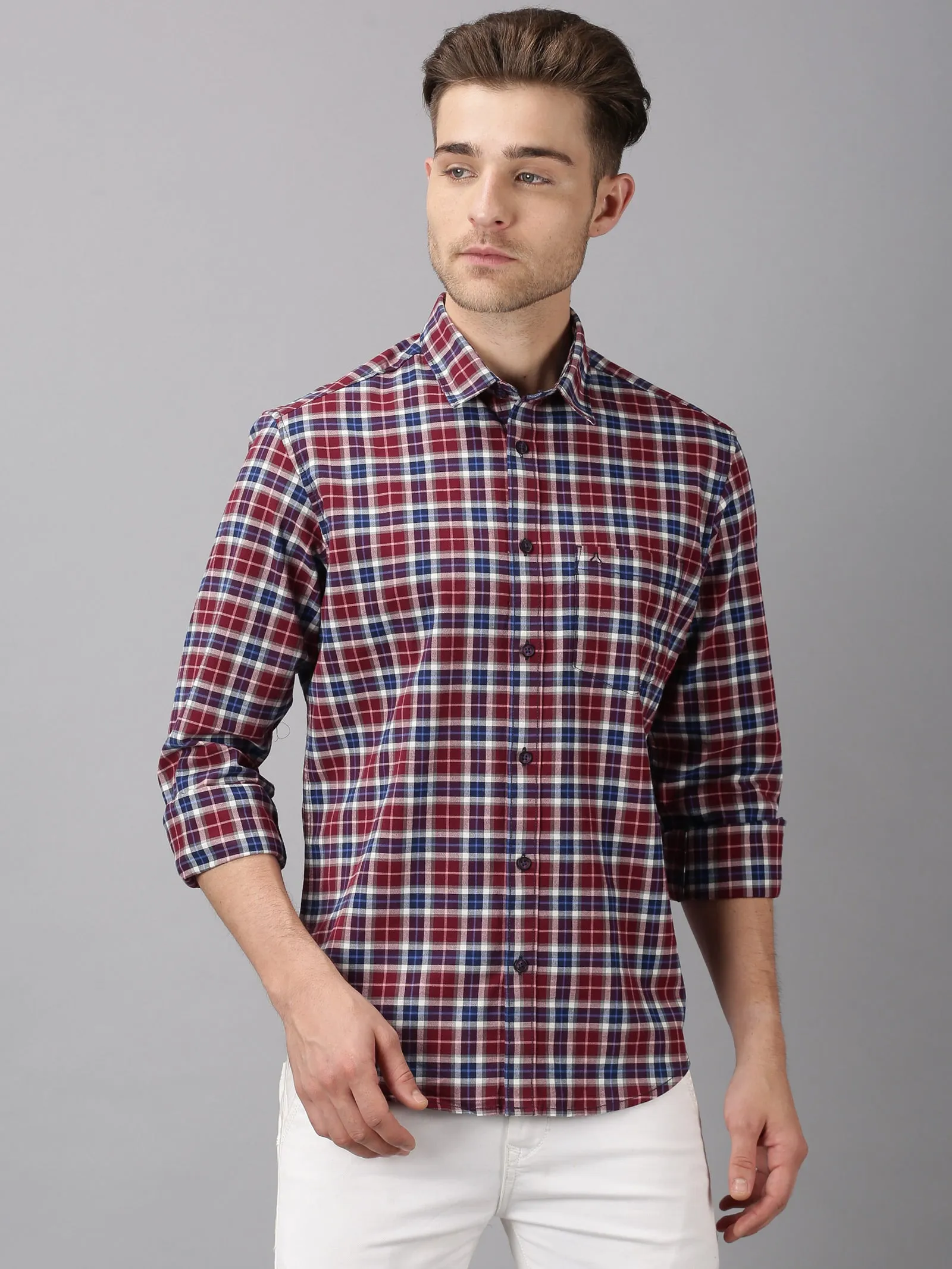 MEN'S RED CHECK SLIM FIT SHIRT