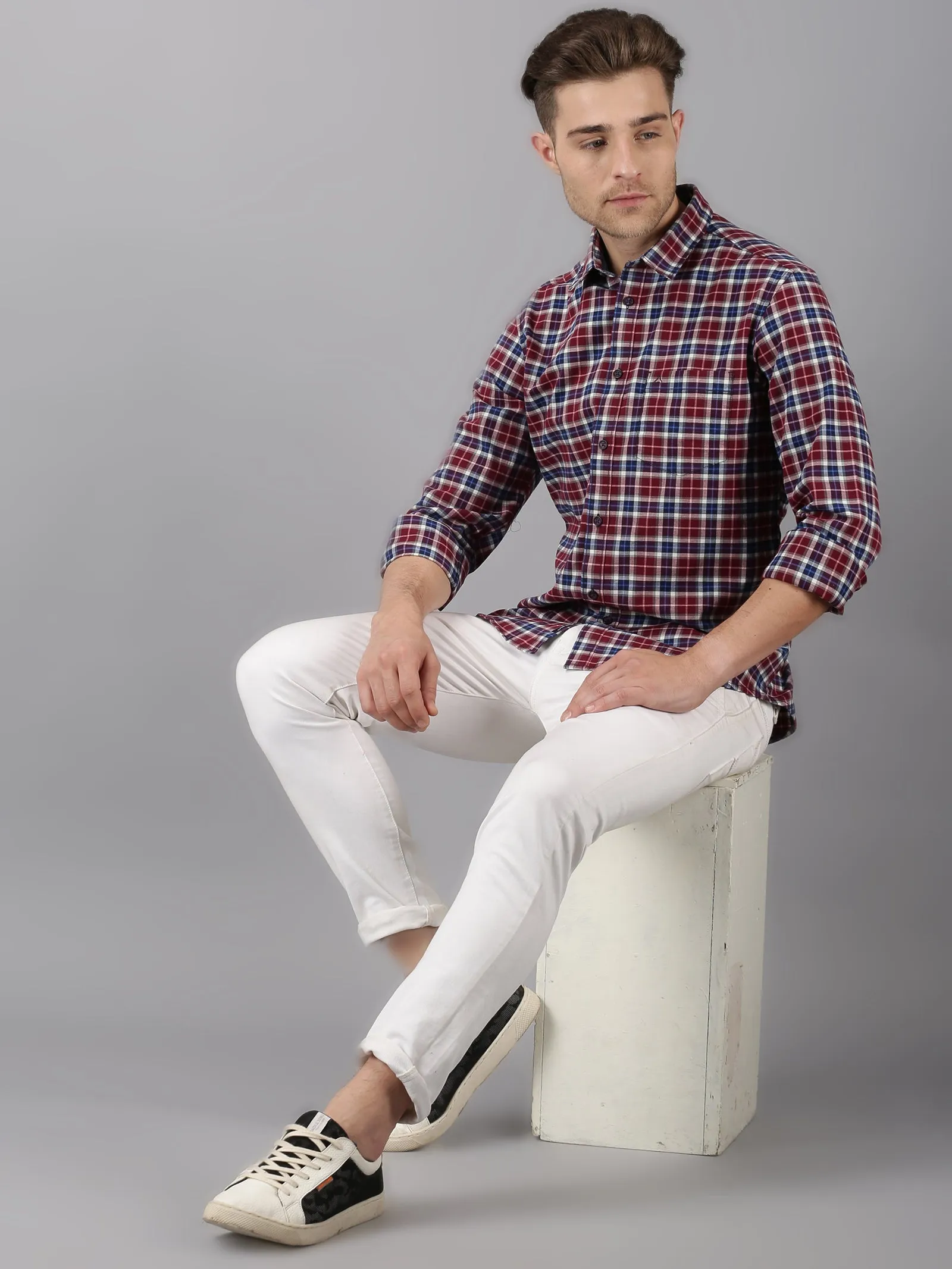 MEN'S RED CHECK SLIM FIT SHIRT