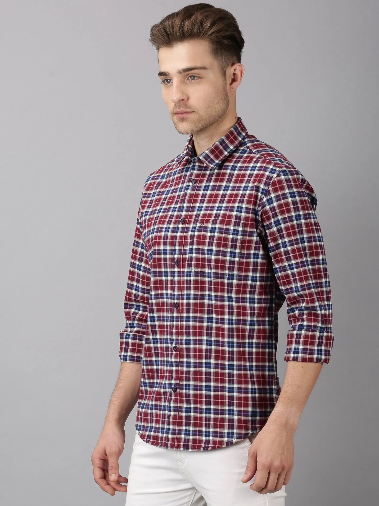 MEN'S RED CHECK SLIM FIT SHIRT