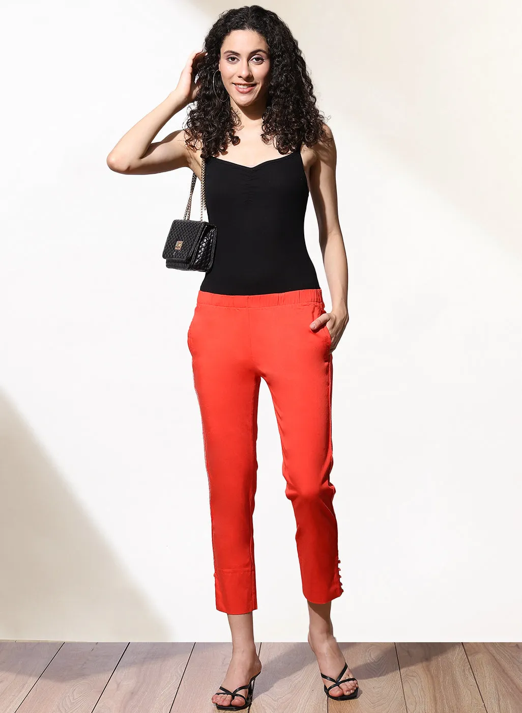 Mia Orange Relaxed Fit Pants for Women