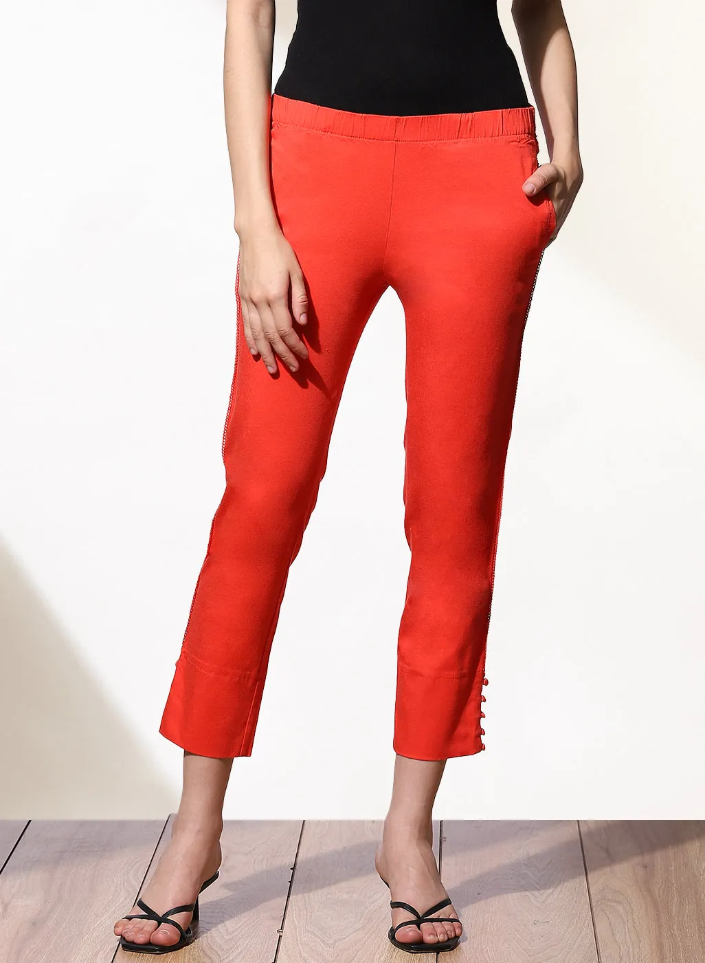 Mia Orange Relaxed Fit Pants for Women