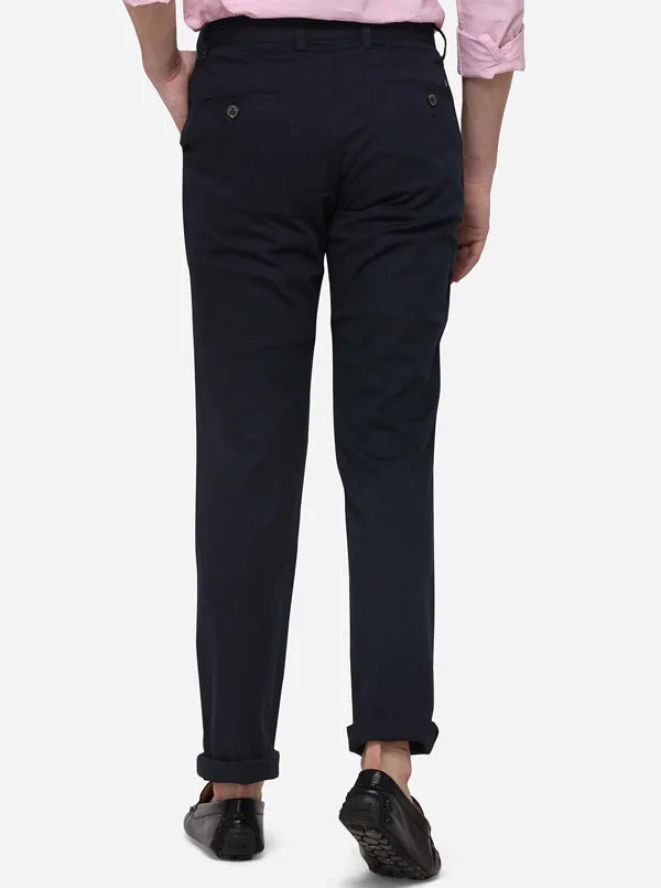 Navy Blue Slim Fit Solid Casual Trouser | JadeBlue