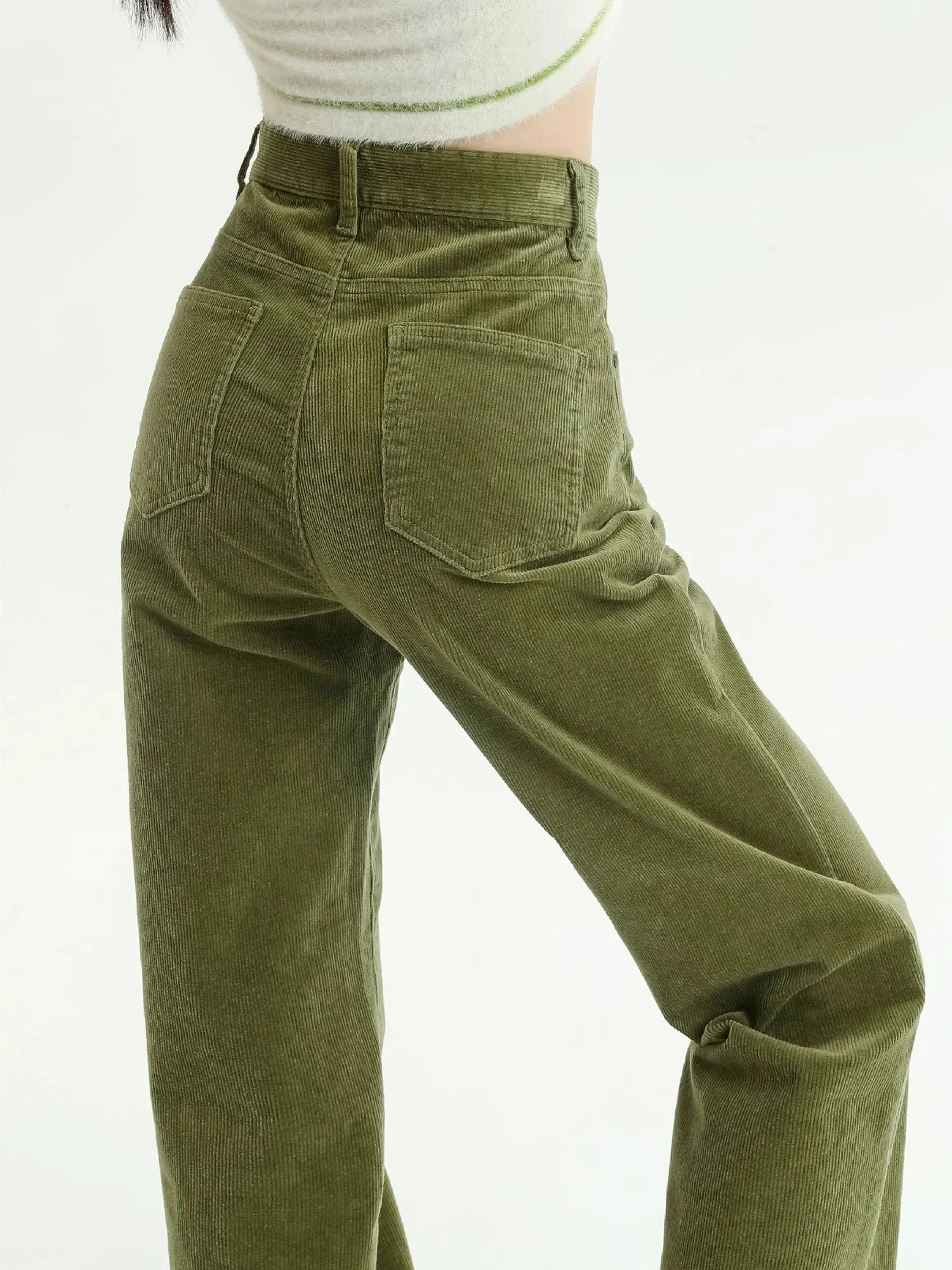 New Corduroy High Waist Full Length Straight Pants