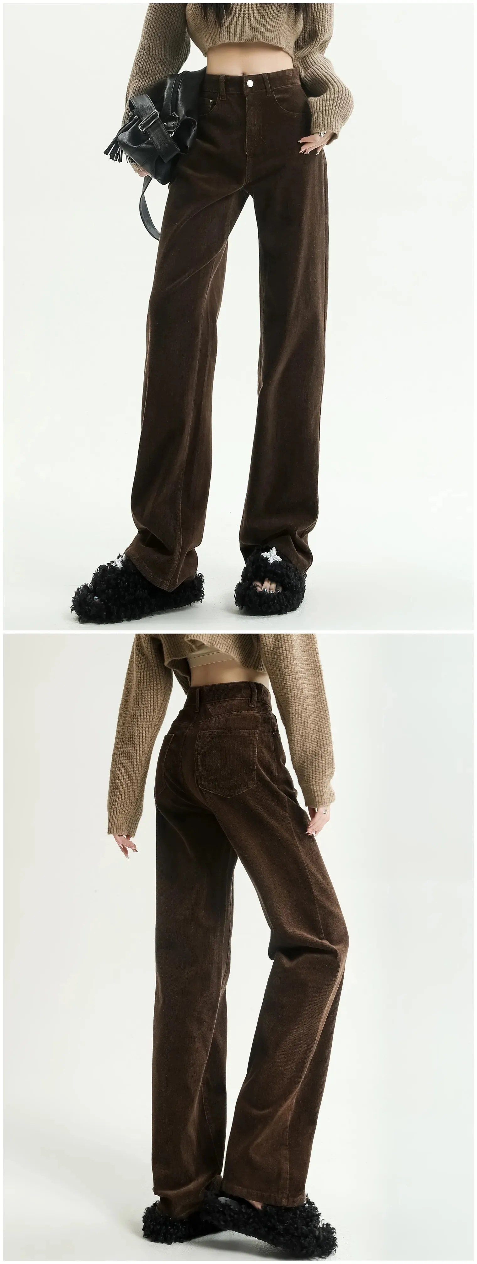 New Corduroy High Waist Full Length Straight Pants