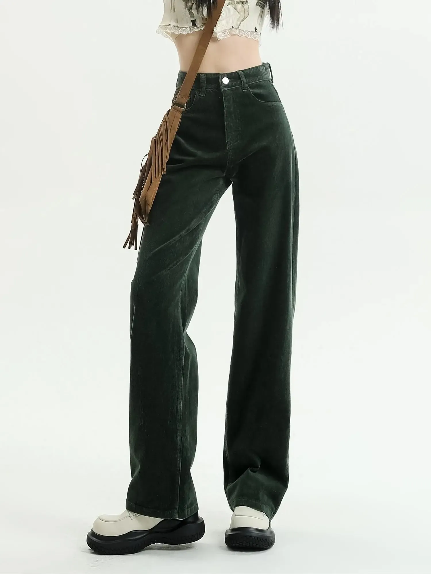 New Corduroy High Waist Full Length Straight Pants