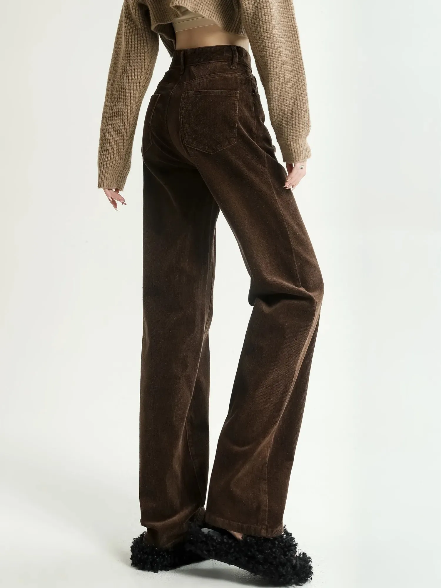 New Corduroy High Waist Full Length Straight Pants