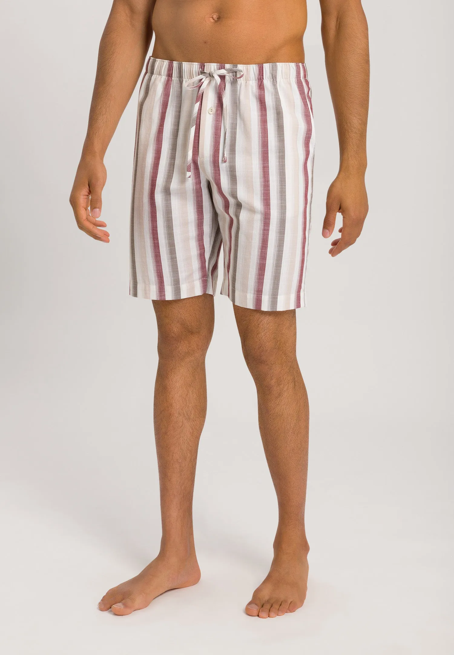 Night And Day Drawstring Cotton Shorts | Russet Beige Stripe 75117-2876