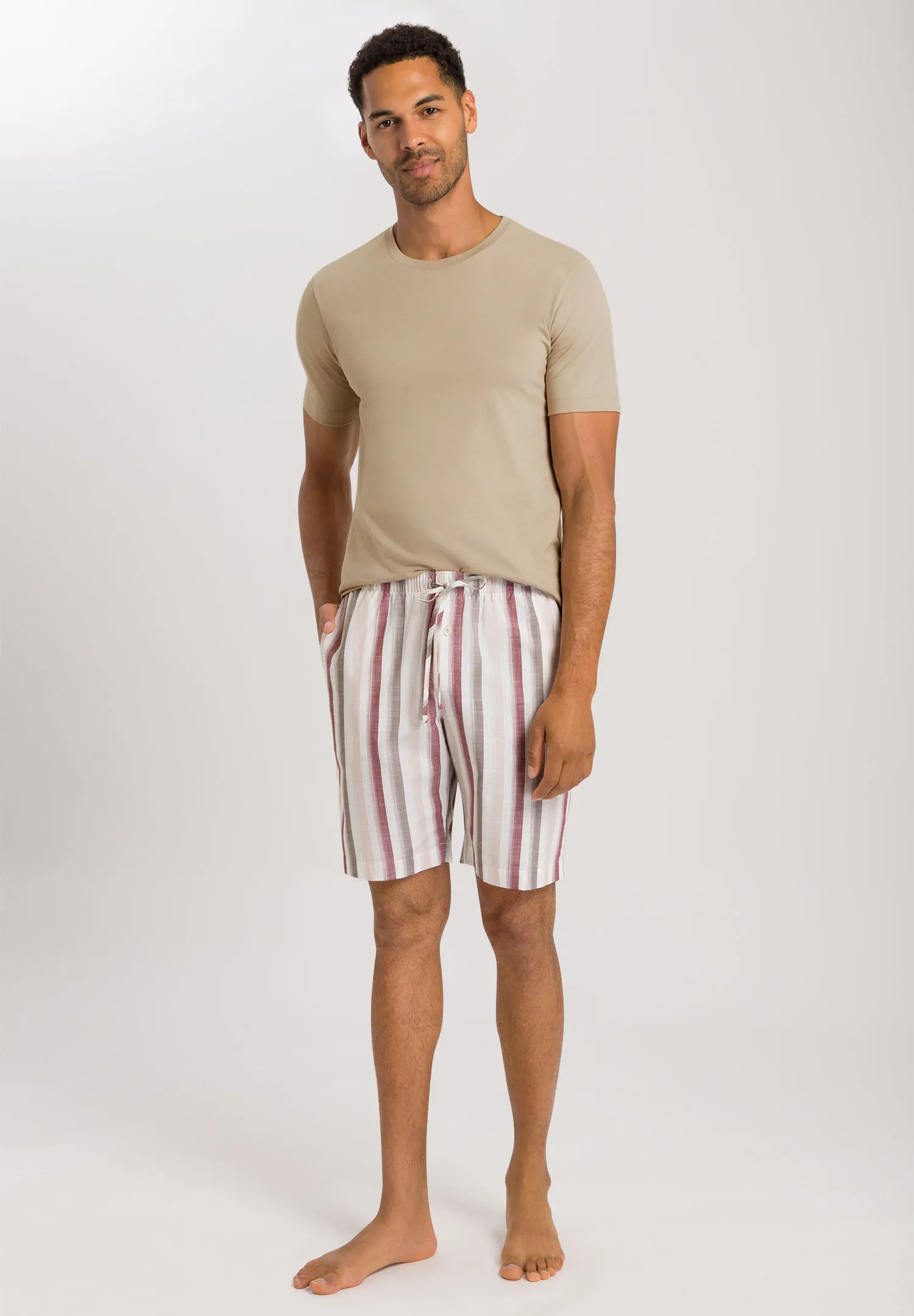 Night And Day Drawstring Cotton Shorts | Russet Beige Stripe 75117-2876