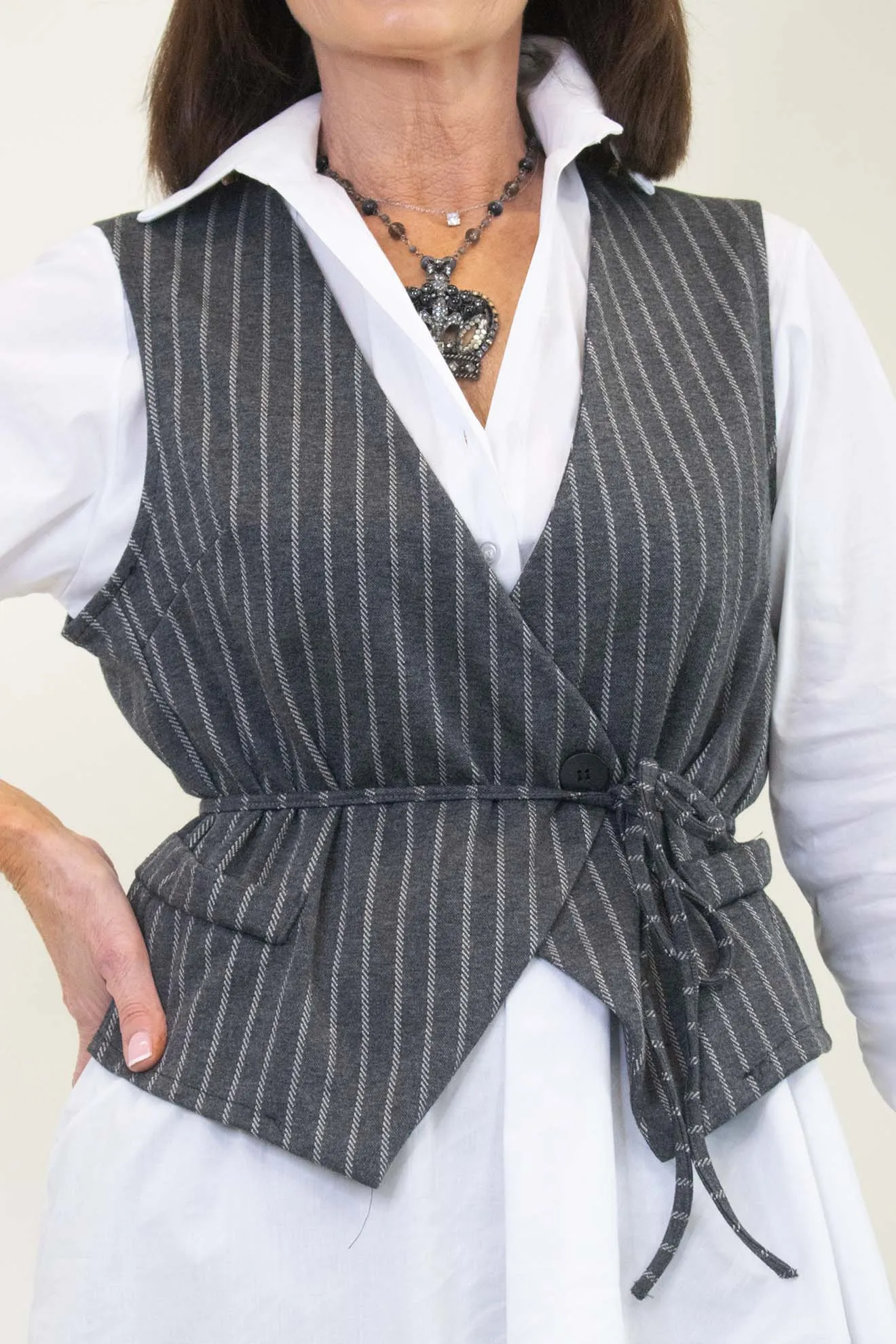 Ophelia Pinstripe Waistcoat in Grey Marl