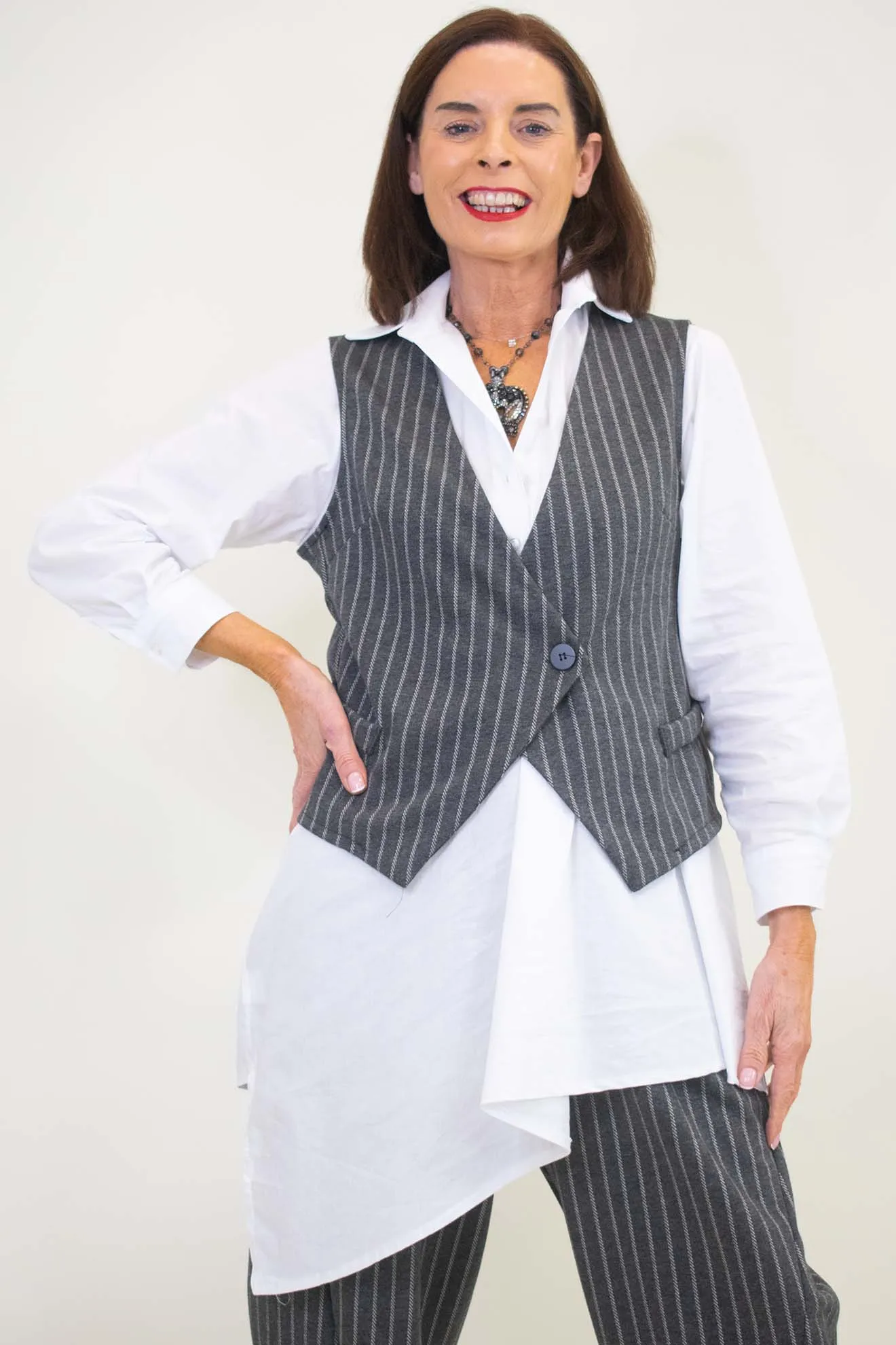 Ophelia Pinstripe Waistcoat in Grey Marl