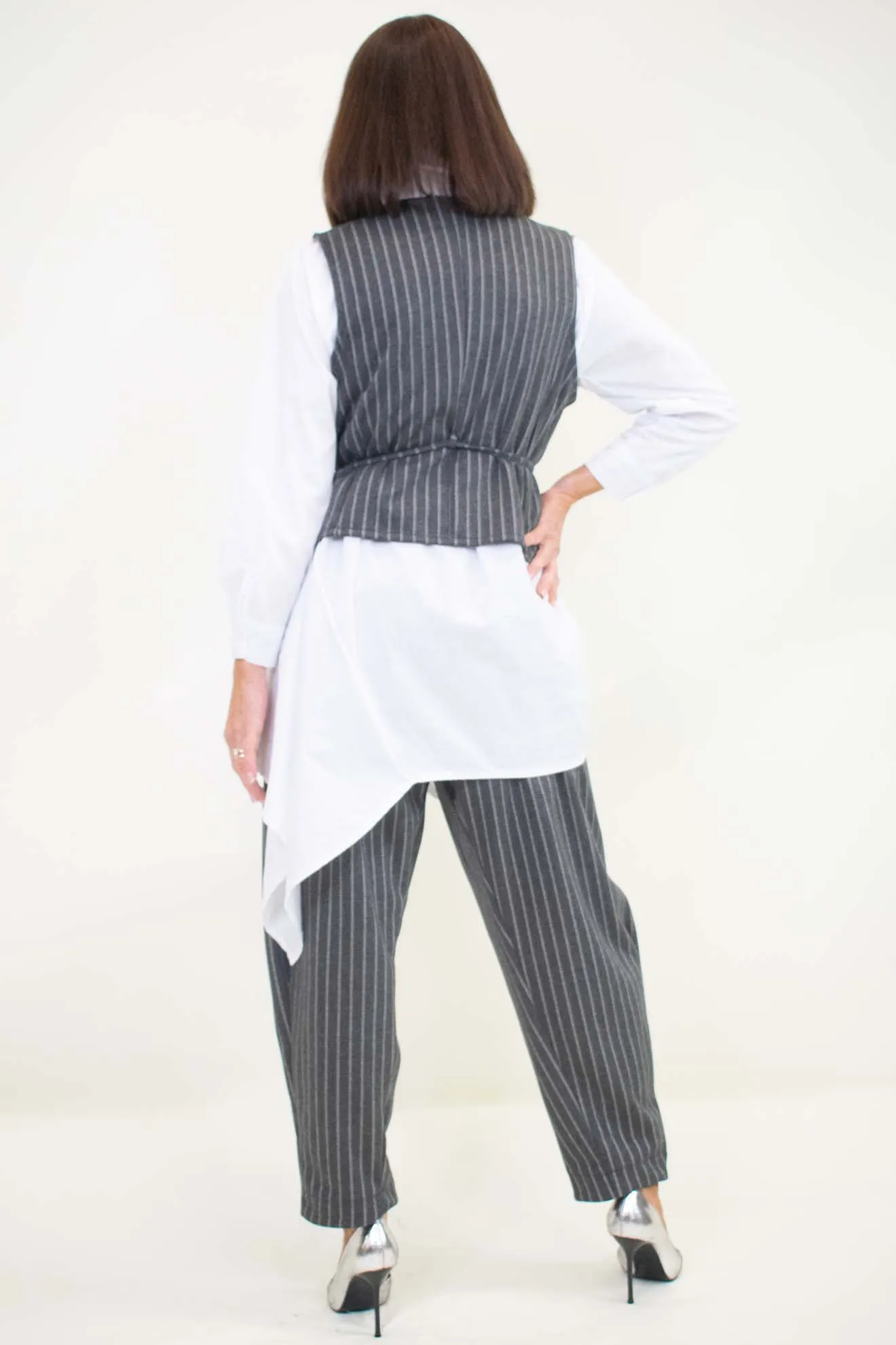 Ophelia Pinstripe Waistcoat in Grey Marl