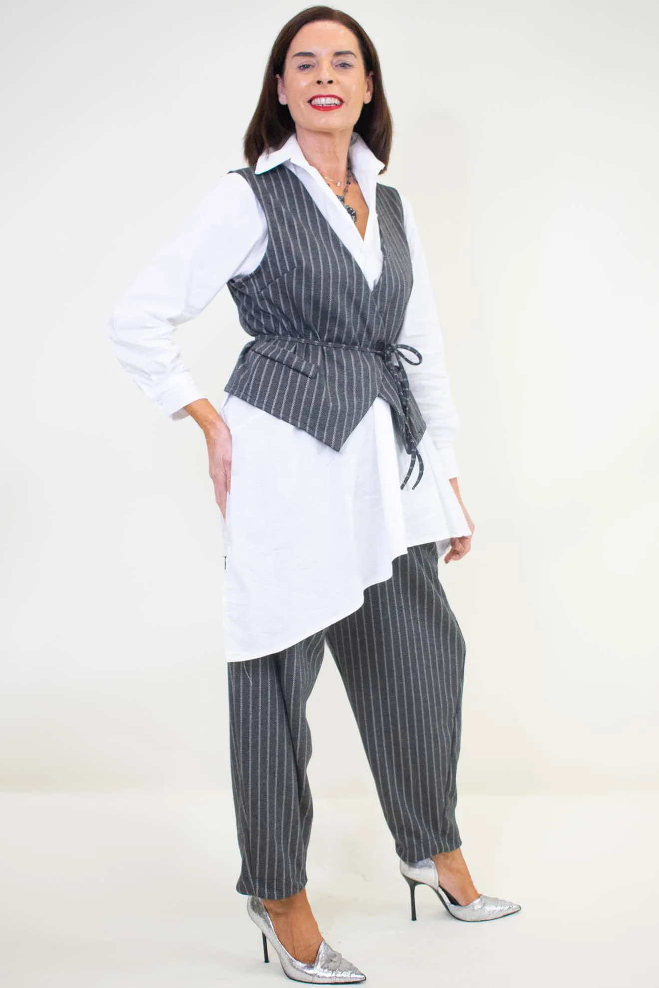 Ophelia Pinstripe Waistcoat in Grey Marl