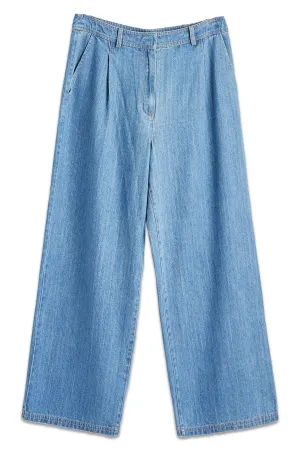 Pleated Blue Chambray Trousers