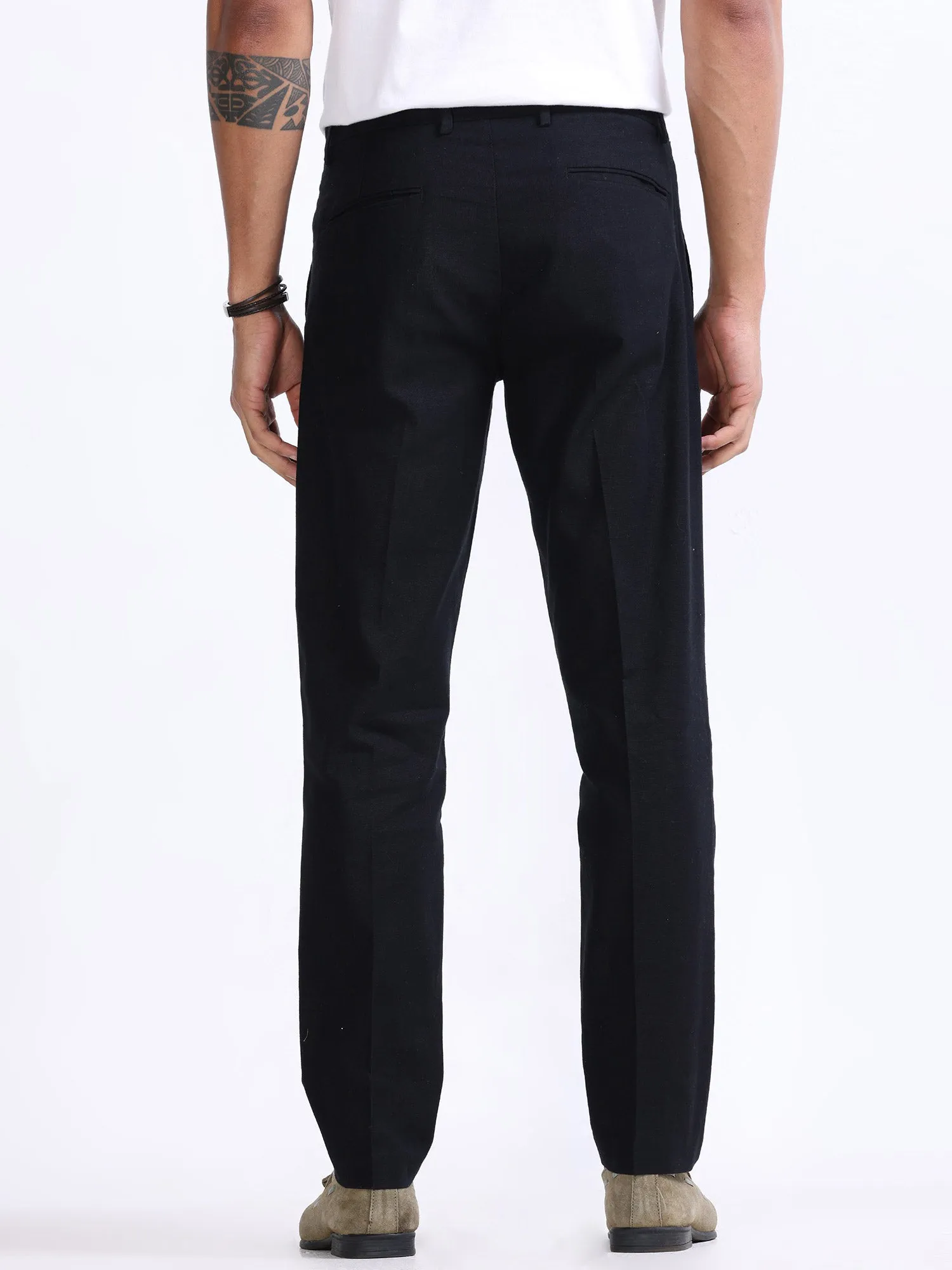 Raw Slub Black Pleated Pant