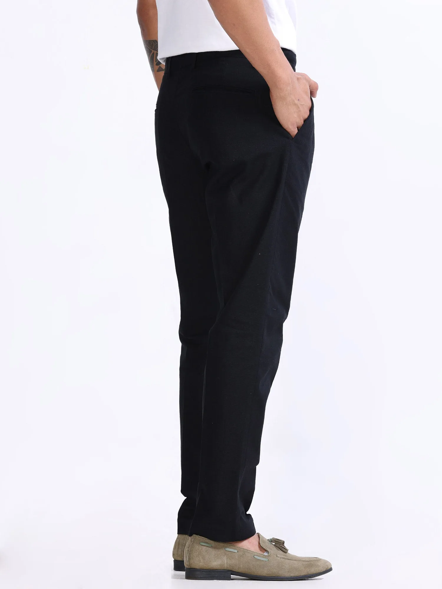 Raw Slub Black Pleated Pant