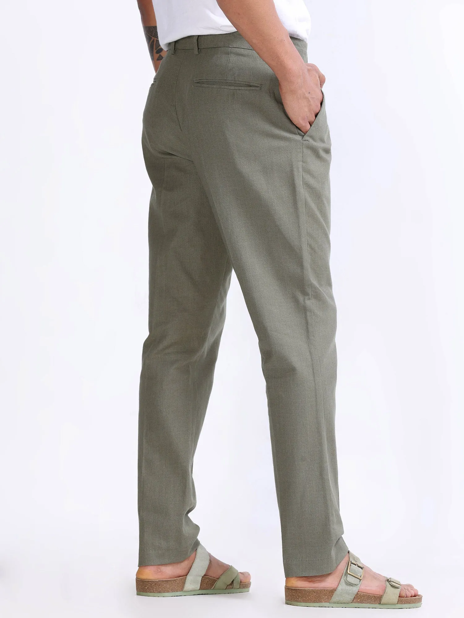 Raw Slub Pine Olive Pleated Pant