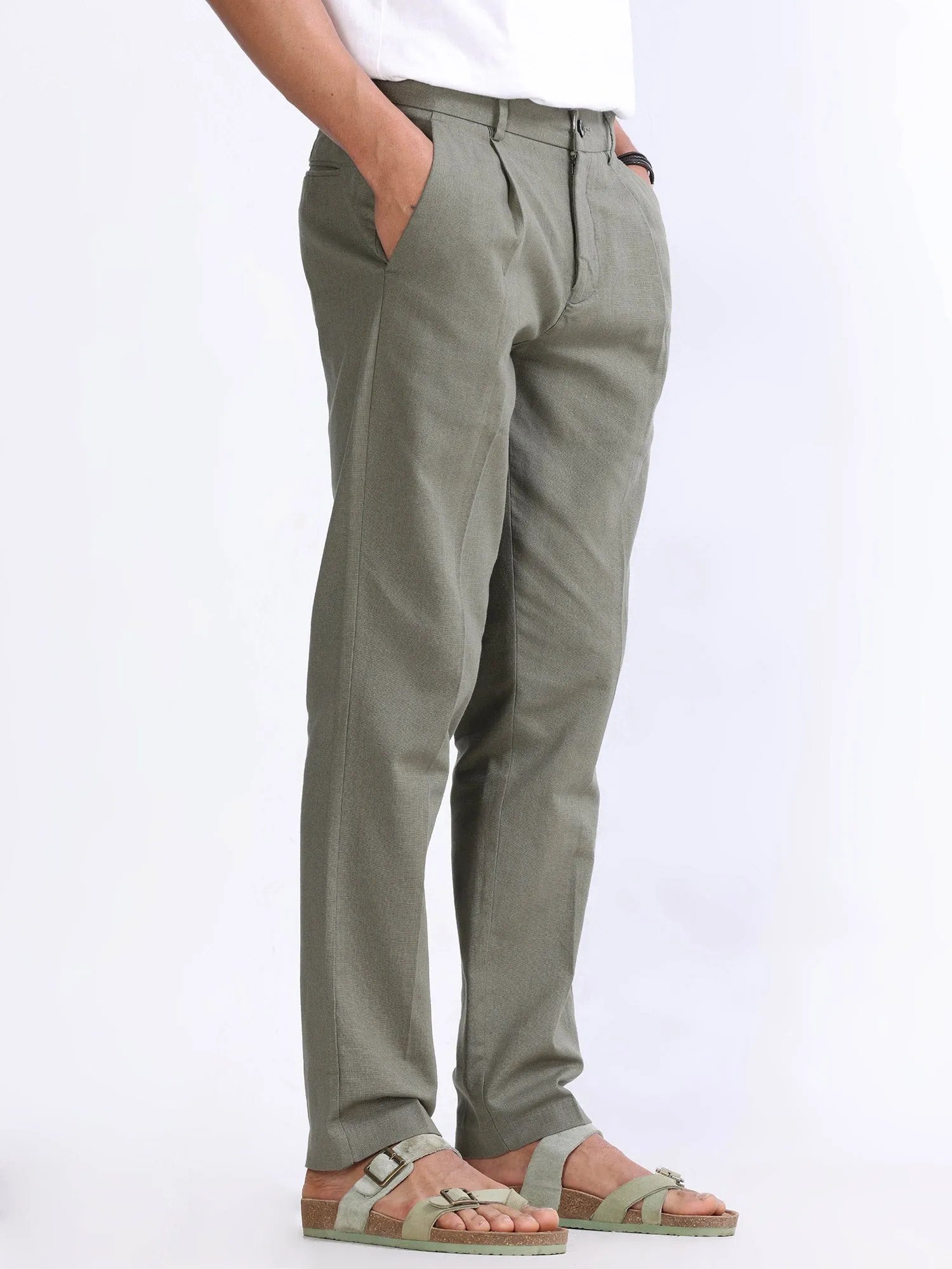 Raw Slub Pine Olive Pleated Pant