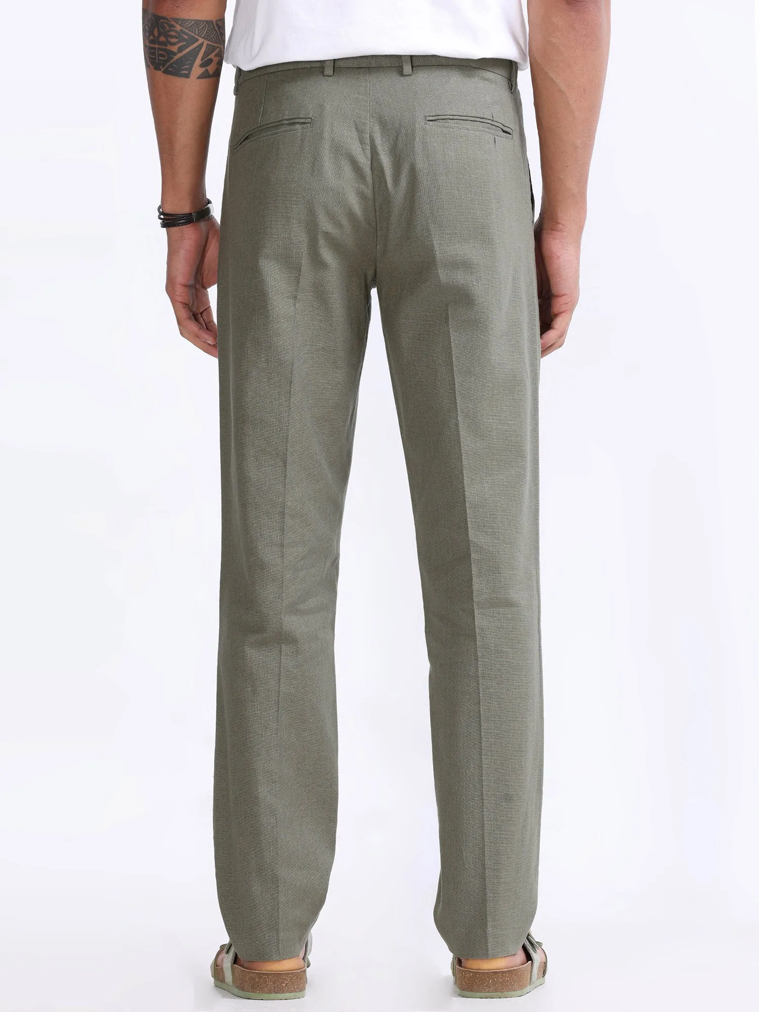 Raw Slub Pine Olive Pleated Pant