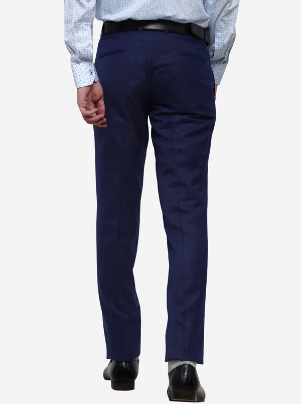 Royal Blue Solid Slim Fit Formal Trouser | Metal