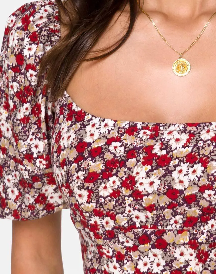 Silvia Top in Floral Charm Red