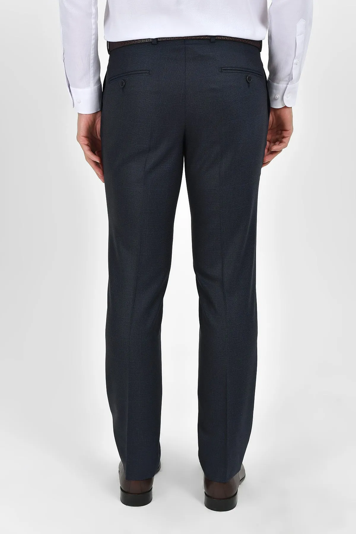 Slim Fit Dark Navy Side Pocket Low Waist Wool Dress Pants