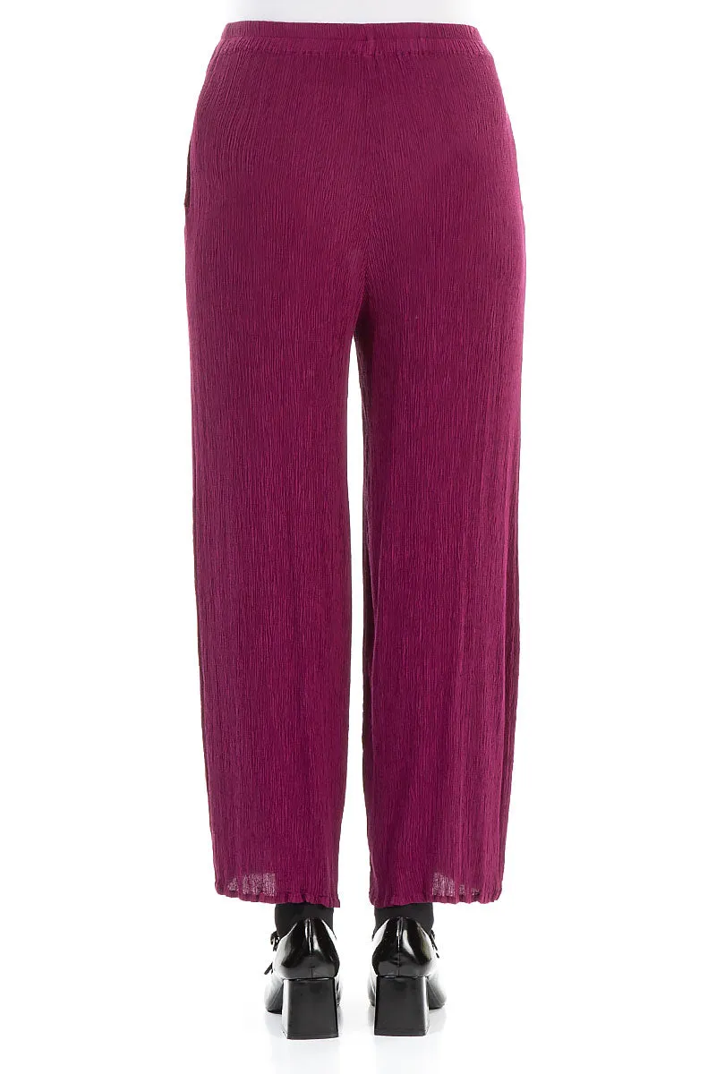 Straight Cropped Magenta Silk Viscose Trousers