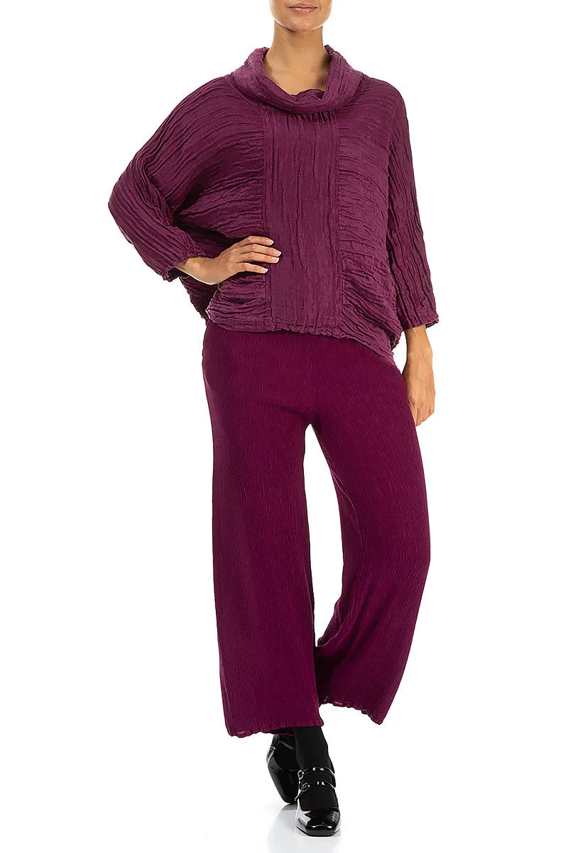 Straight Cropped Magenta Silk Viscose Trousers