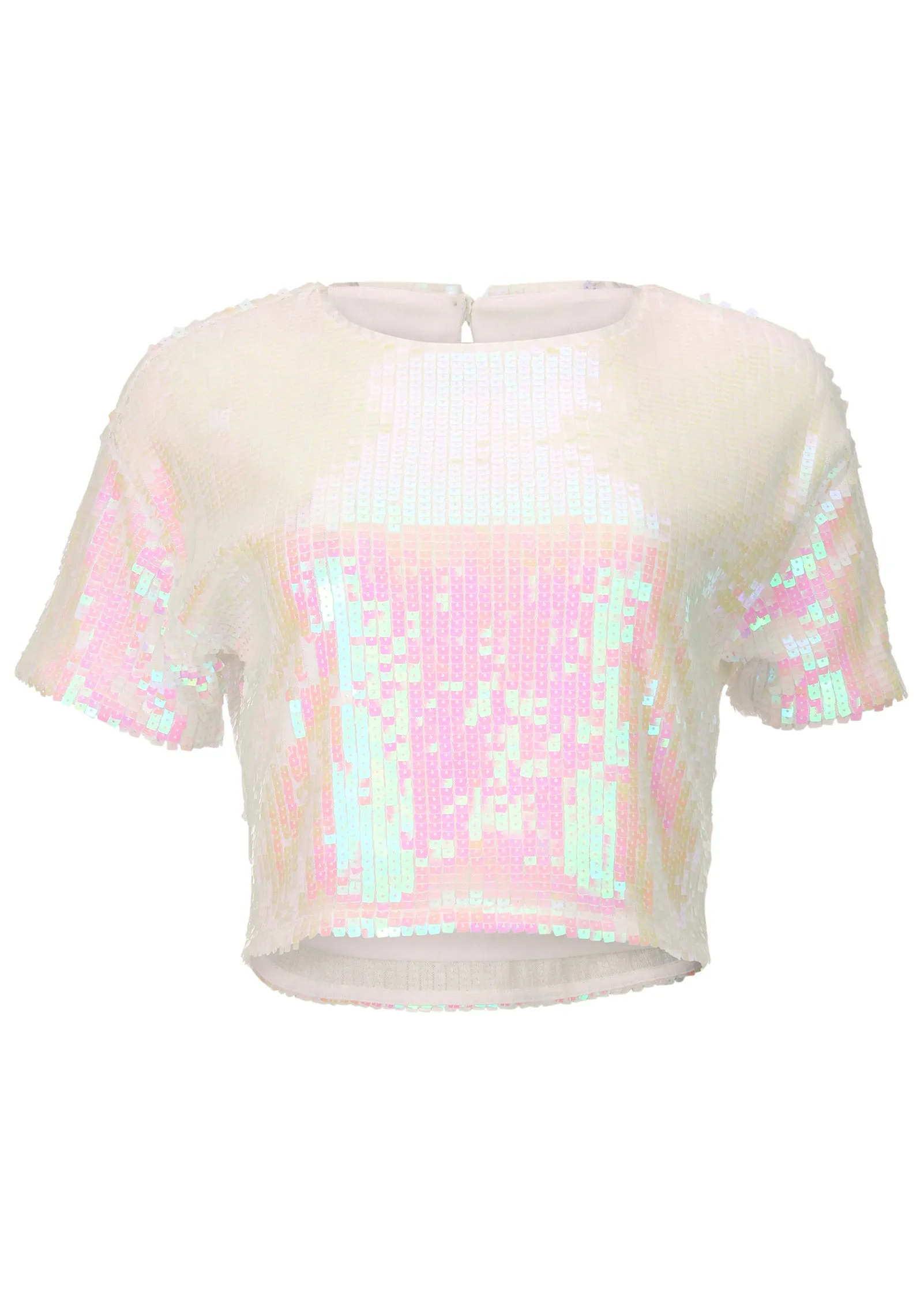 Stretch Sequin Top - Pearl White