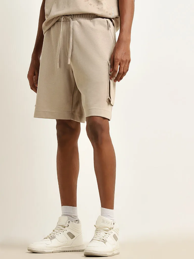 Studiofit Beige Cargo-Style Relaxed-Fit Mid-Rise Shorts