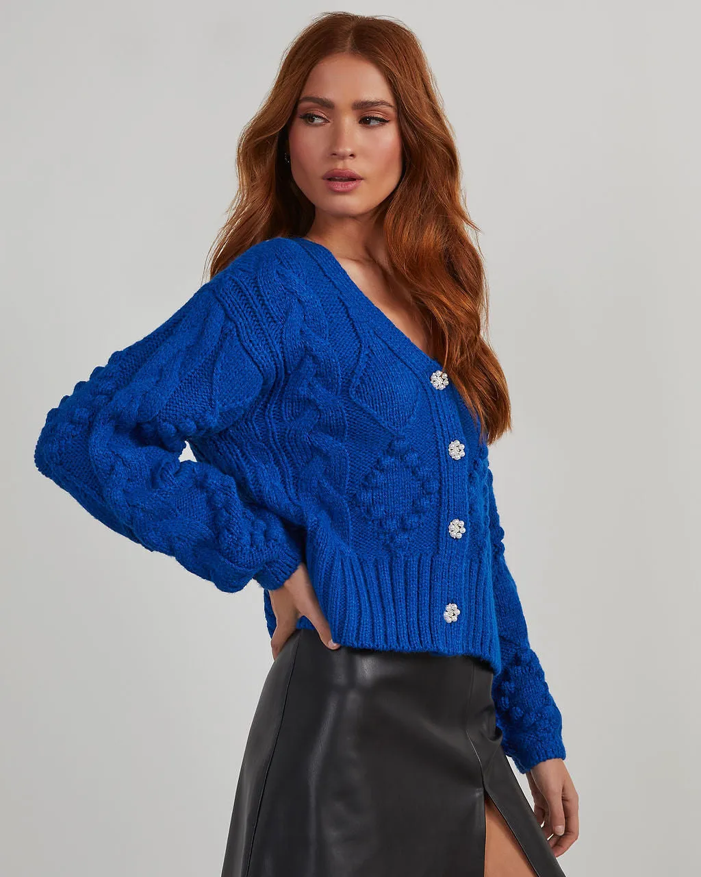 The Key To Chic Cable Knit Pom Cardigan