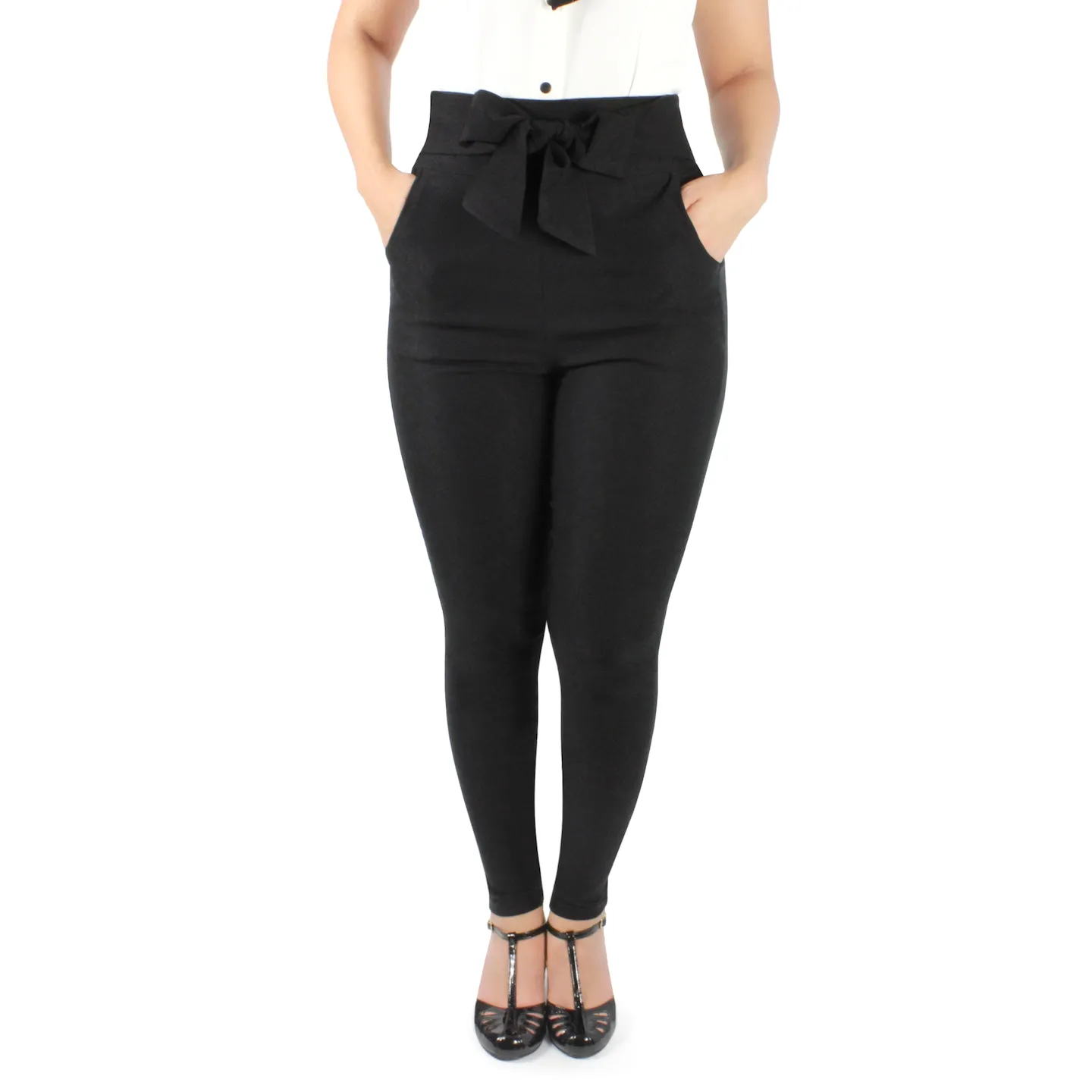 Tie Waist Black High Waist Cigarette Pants