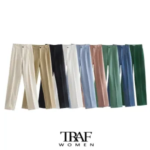 TRAF Straight High Waist Zipper Fly Pants