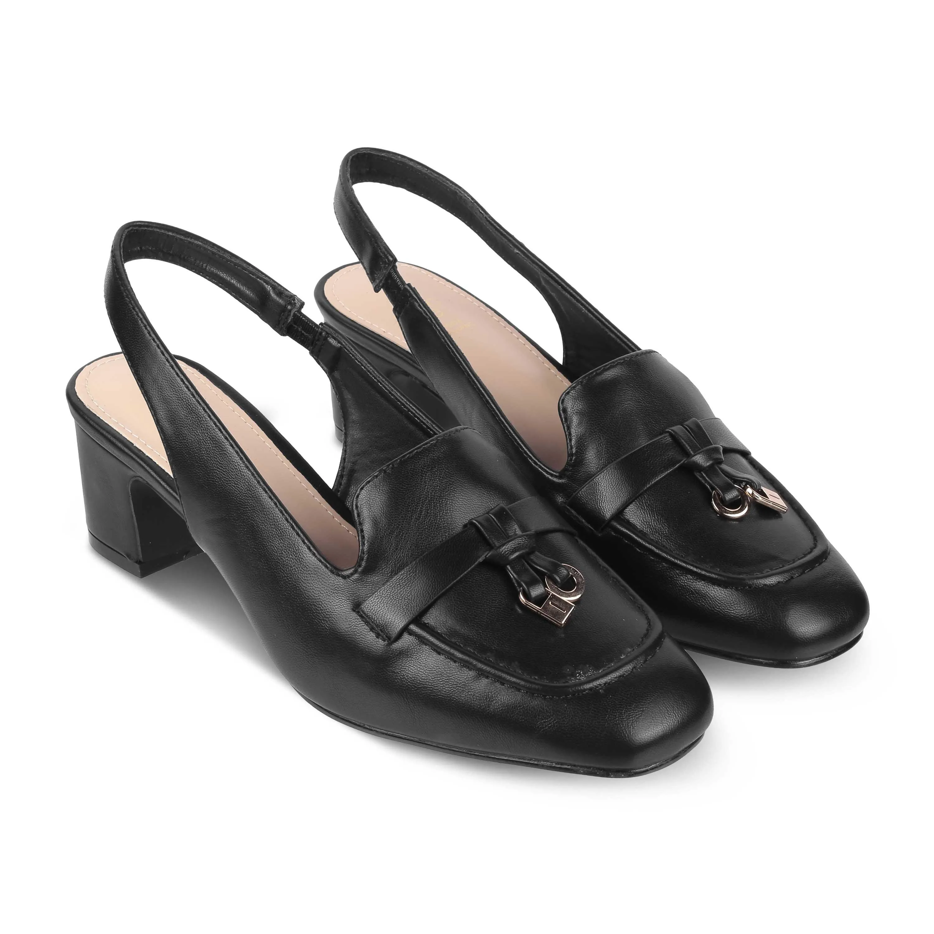 Tresmode Niso Black Women's Dress Slingback Block Heel Sandals