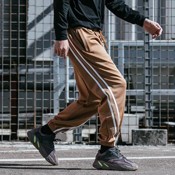 White Striped Elastic Jogger Sweatpants