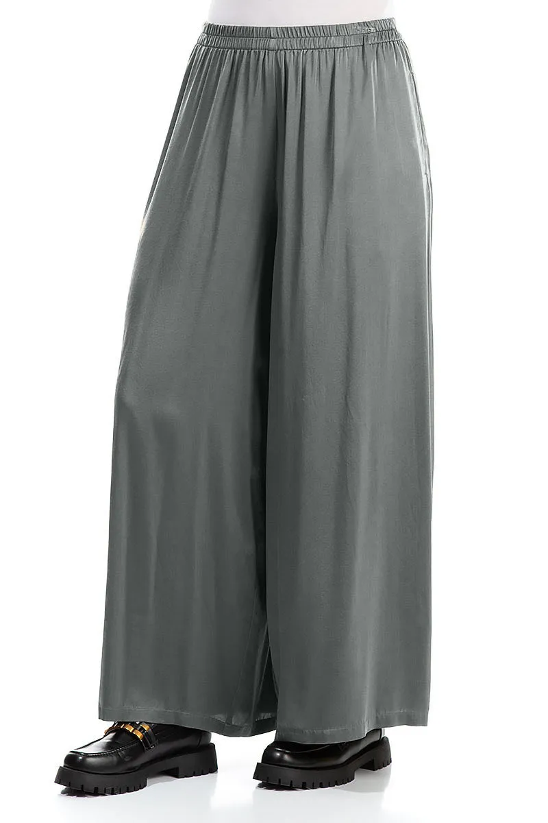 Wide Leg Silver Silk Trousers