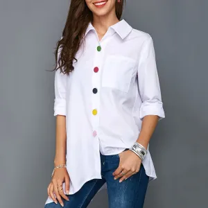 Women Colourful Buttons Collared Long Sleeve Shirt