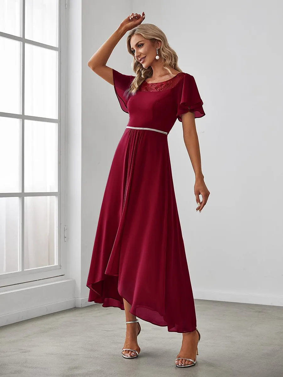 Women's Casual Boat Neck A-Line Midi Dress with Asymmetrical Hems