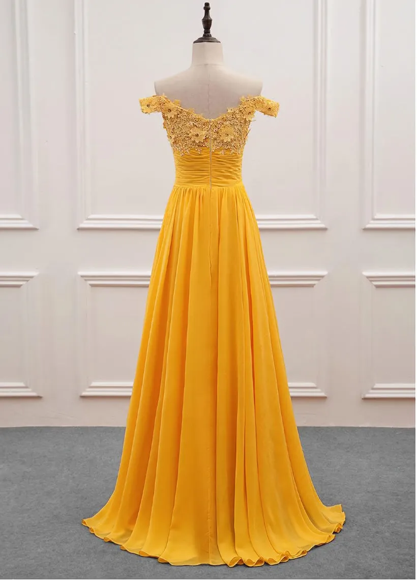 Yellow Off Shoulder Long Party Dress, Sweetheart Formal Dress