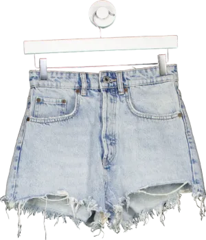 Zara Light Blue High-Waisted Denim Shorts UK 8